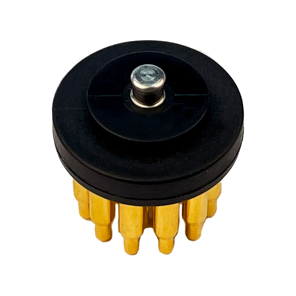 button view of electrode displaying our specially designed holder in the long configuration