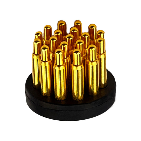 pin view of electrode displaying the spring loaded pins in the long configuration