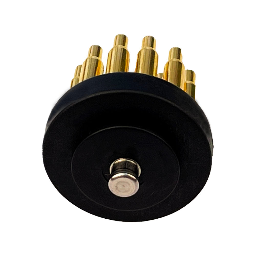button view of electrode displaying our specially designed holder in the long configuration